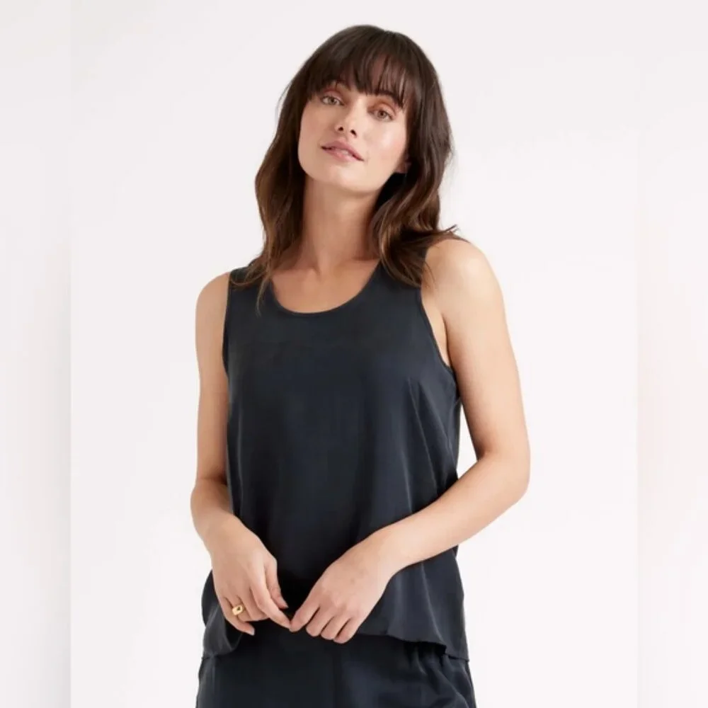 NEW Quince 100% Washable Silk Pajama Tank Black Sz L - Picture 3 of 9
